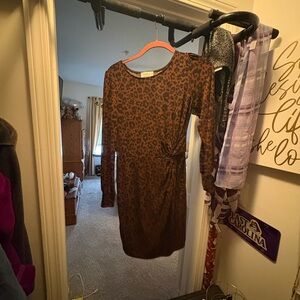 Kaileigh Brown Animal Print Long Sleeve Dress